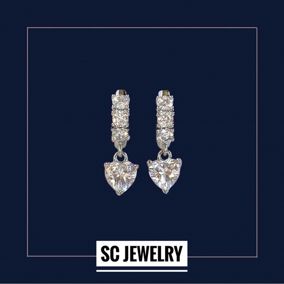 Platinum Plated Silver Zirconia Heart Hoop Earrings | Luxury Jewelry - Picture 9 of 13